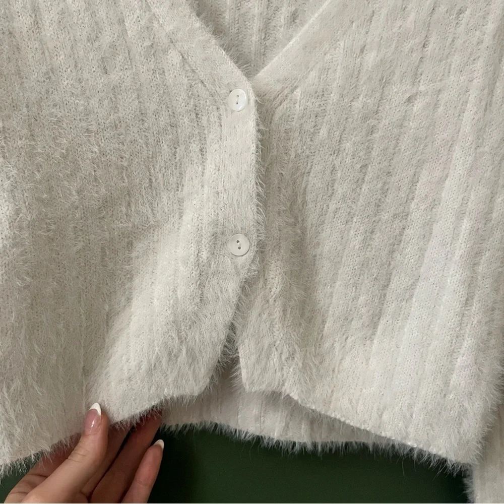 Garage White Fuzzy Women's Cardigan - Picture 3 of 8